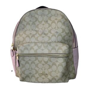 Coach Charlie Leather Large Backpack Light Pink Canvas Monogram CC
